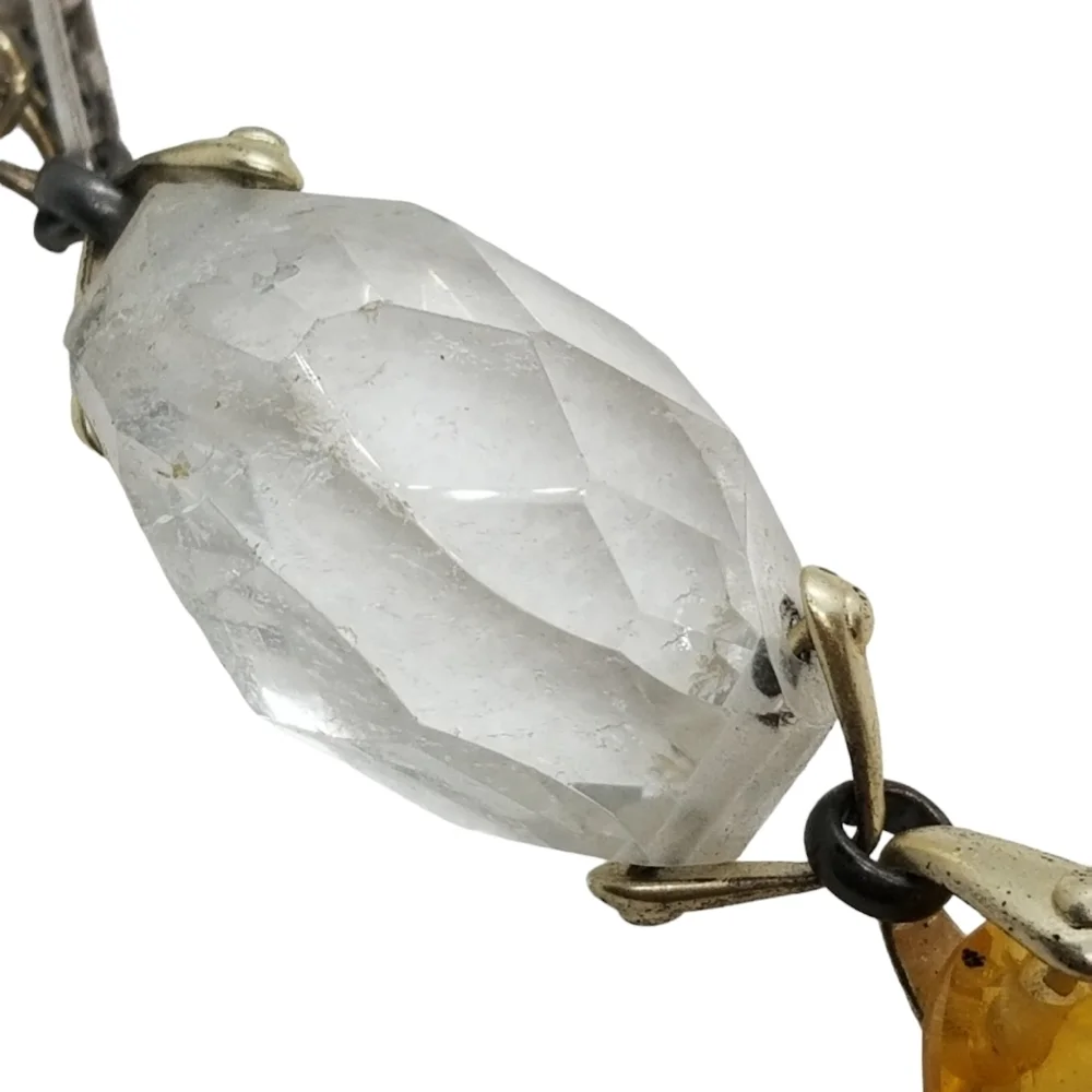 FOSSIL RETIRED CHUNKY CLEAR QUARTZ CRYSTAL & KEY DESIGN CHAIN NECKLACE